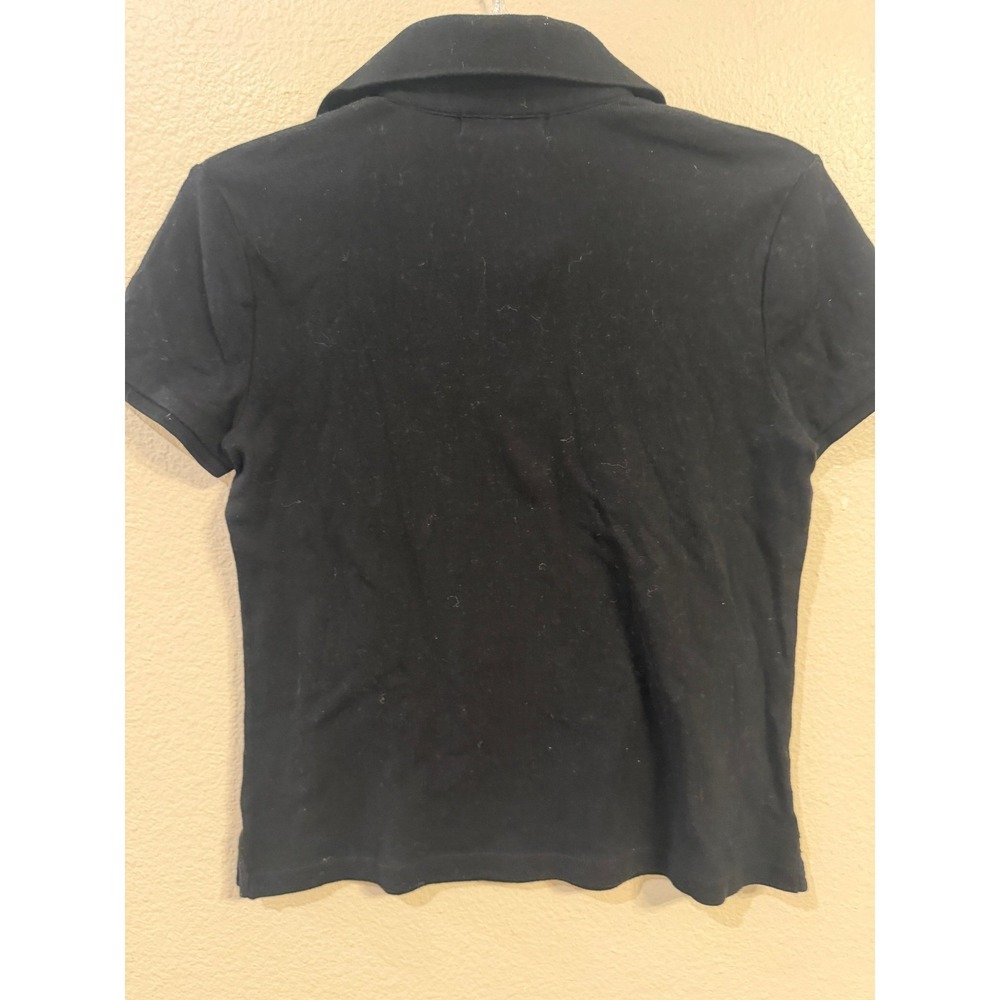 Lauren Ralph Lauren Petite Black Cotton Ruffle Polo Shirt Gold Buttons PM - Picture 4 of 4